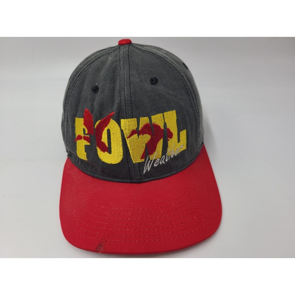 Vintage Fowl Weather Snapback Hat Cap Waterfowl Duck Goose Made in USA Gray Red